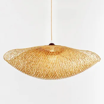 

Bamboo Wicker Rattan Wave Pendant Light Vintage Japanese Lamp Suspension Home Indoor Restaurant Dining Table Room Lamp Lustre