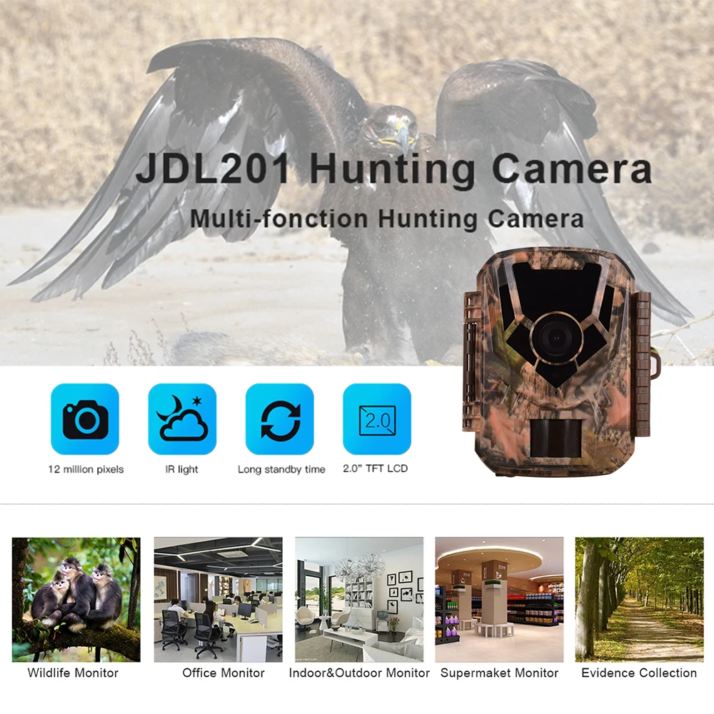 

12MP 720P Camera Digital Trail Camera with Color LCD Screen LED Flash Support IR Night-shot for Multiple Scenes Monitoring