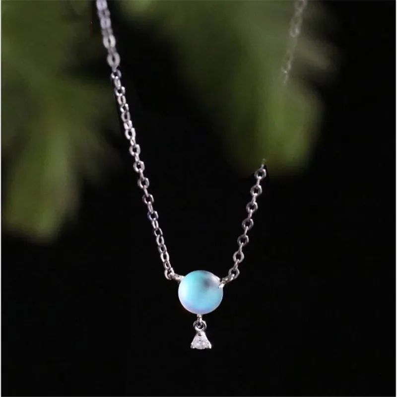 New Fashion Fluorescent Luminous 925 Sterling Silver Jewelry Matte Round Beads Water Droplets Crystal Necklaces XL011 | Украшения и