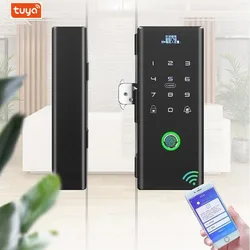 Porte en verre intelligente, serrure biométrique à empreinte digitale, carte RFID, Code, télécommande, application pour téléphone, Wifi, Tuya, bureau, porte coulissante électrique 