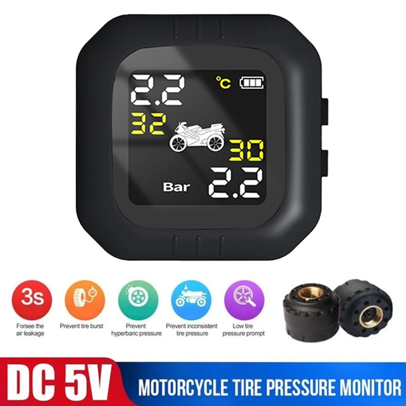 

0-8 Bar 0-116 PSI Real-time TPMS Motorcycle Tire Pressure Monitoring System Super Waterproof Cordless High Precision Alarm