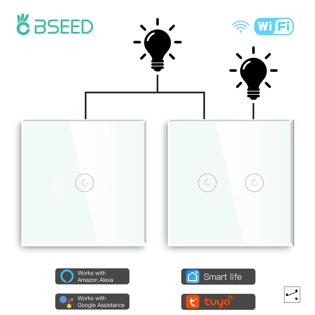Умный светильник ель BSEED настенный беспроводной с поддержкой Wi-Fi 1/2 клавиши |