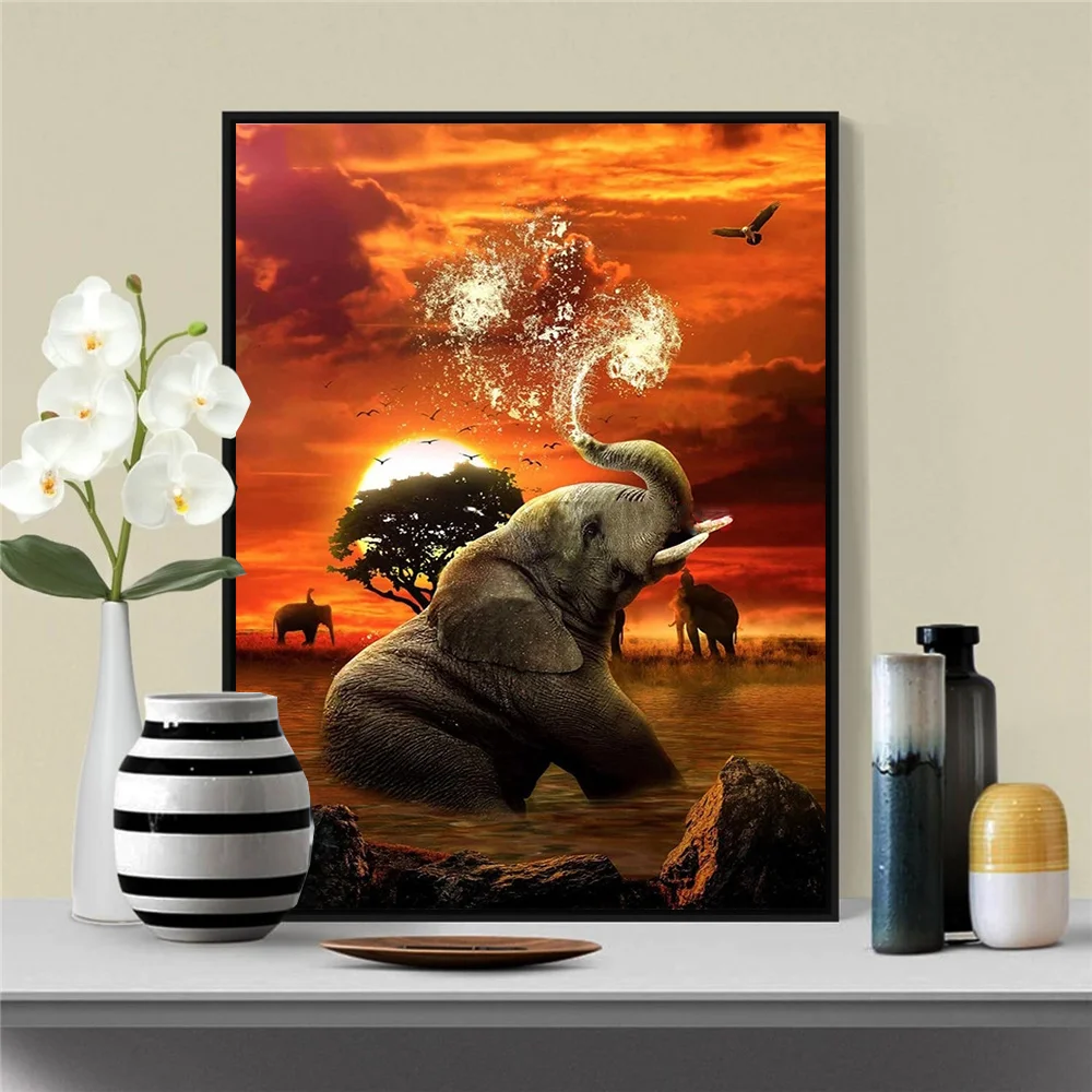 Huacan Full Diamond Embroidery 5D Elephant Diamond Mosaic Painting Animals Sunset Personalized Gift Bedroom Decoration diamond painting diamond painting accessories diamond painting accessory box