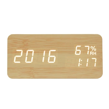 

Modern Led Alarm Clock Temperature Humidity Electronic Desktop Digital Table Clocks,Bamboo wood + white subtitles Promotion