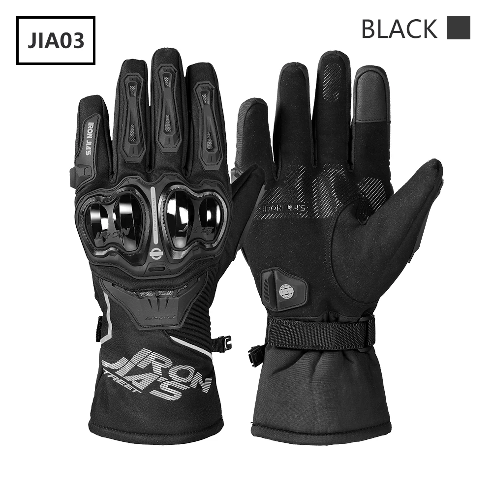 Зимние мотоциклетные перчатки водонепроницаемые ветрозащитные теплые железные защитные перчатки с сенсорным экраном для мотокросса - Цвет: Black
