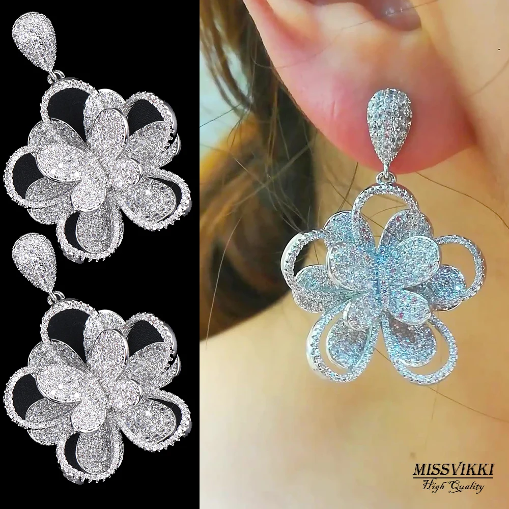 missvikki Sweet Romantic Butterfly Flower Pendant Earrings for Girl Women Wedding Party Show Trendy Jewelry Cubic Zirconia | Украшения и