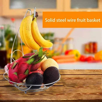 

2 in 1 Hook Tree Hanger With Fruit Bowl Basket Stand Apple Orange Fruit Hanger Chrome Storage Home Decor