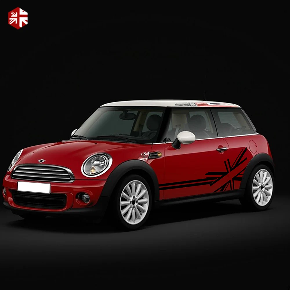 2 Pcs Car Door Side Stripes Skirt Sticker Union Jack Flag Styling Graphics Body Decal For MINI Cooper S R56 One JCW Accessories