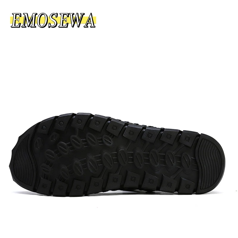 EMOSEWA Brand Summer Man Beach Cork Slippers Casual Men Buckle Genuine Leather Cut-outs Clogs Slides Slip on Shoes Plus 38-48