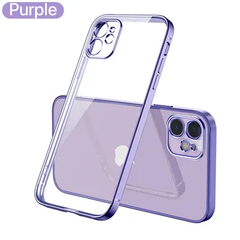 Luxury Plating Square Frame Silicone Transparent Case on For iPhone 11 12 13 Pro Max Mini X XR 7 8 Plus SE 2020 Clear Back Cover 15