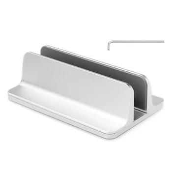 

Vertical Laptop Stand Notebook Holder Aluminum Alloy Fit For MacBook Notebooks Silver With Adjustable Dock