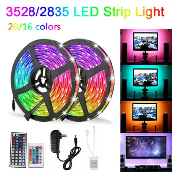 

16ft 300 LED Remote Control Flexible Strip Light 3528 2835 RGB Waterproof Light Room TV Party Bar Marquee with Battery 2A