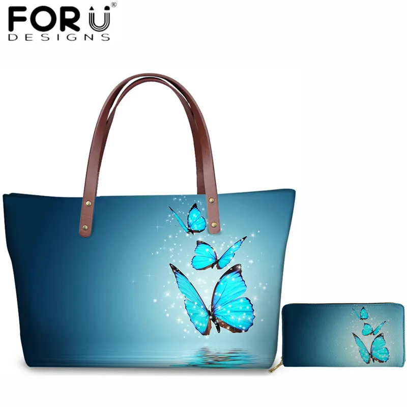 FORUDESIGNS/3D красота бабочка животных сумки набор для женщин Повседневное сумки на плечо большой емкости сумка для леди 2 шт. путешествия - Цвет: HMA657AL-Z21