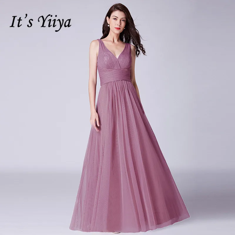 

It's Yiiya Evening Dress V-neck Elegant Robe De Soiree Sleeveless Women Party Dresses Plus Size Long Formal Evening Gowns C471
