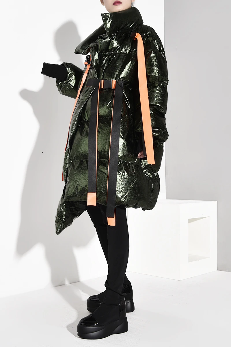 [LANMREM] новое зимнее пальто с воротником и длинным рукавом на хлопковой подкладке большого размера с ленточным стежком и неровным подолом женские парки JI223