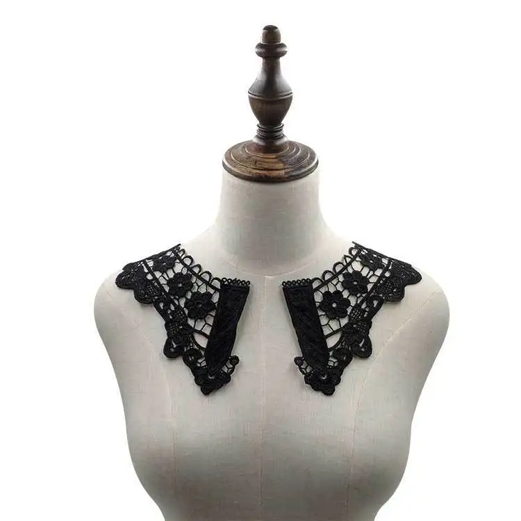 2PCS/Pair White Black Lace Neckline Collar 3D Flower Fabric Embroidery Embellishment Applique Trim DIY Sewing Supplies For Dress | Дом и сад