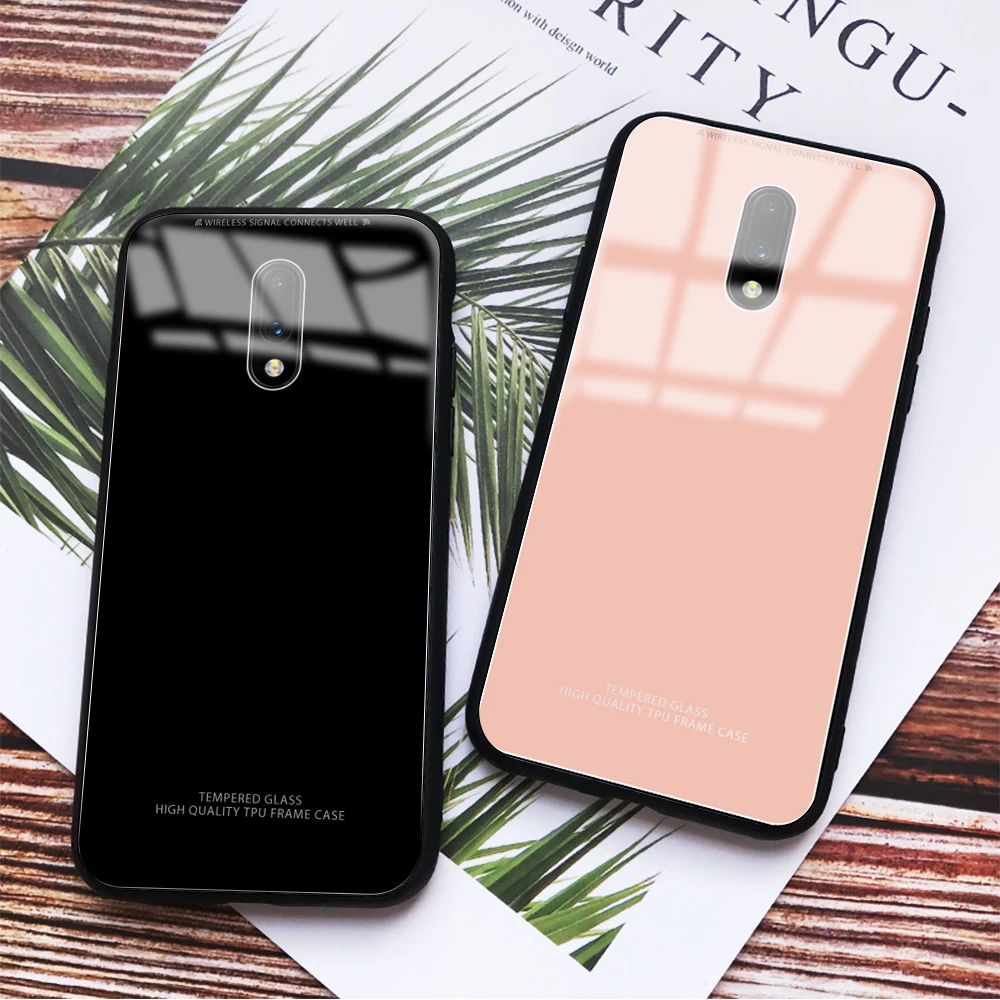 

Luxury Tempered Glass Case For Oneplus 7 Pro Solid Color Glass Cover Coque For OnePlus One Plus 7Pro 7 Pro 1+7 Soft Edge Bumper