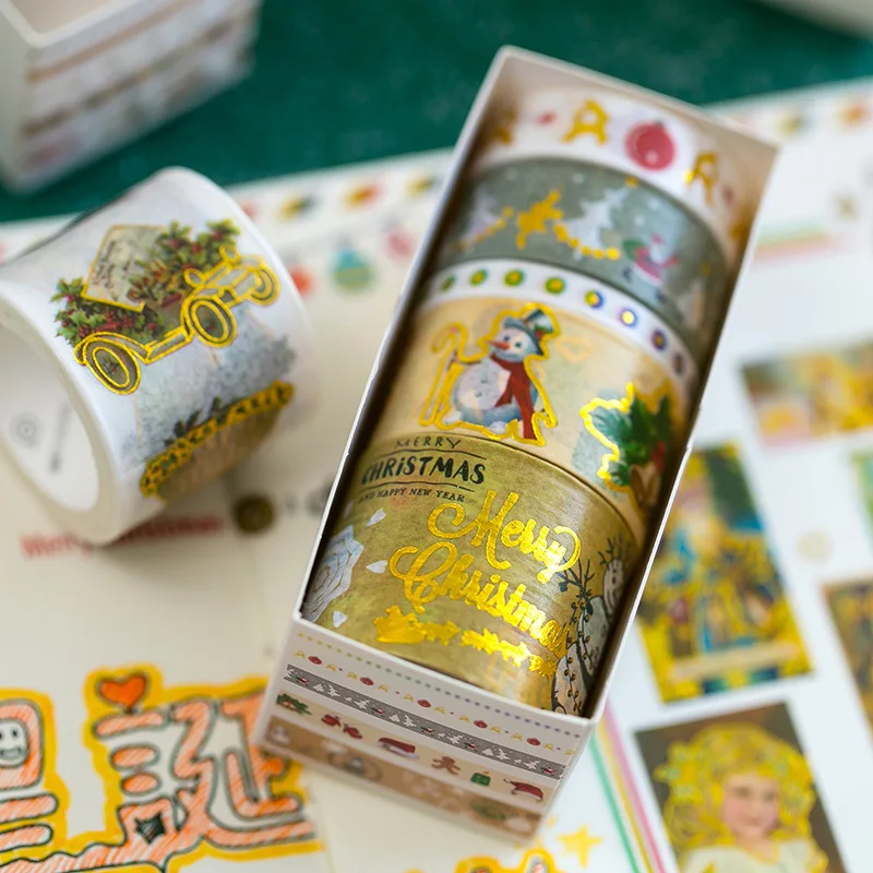 

Mohamm 5PCS Christmas Romance Series kawaii Cute Christmas Foil Washi Masking Tape Set Office Supplies Stationery