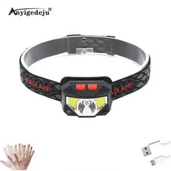 

MINI Motion Sensor Inductive XPE COB LED Headlight Headlamp USB Rechargeable Built in battery Head Torch Lamp RED Fishing Light