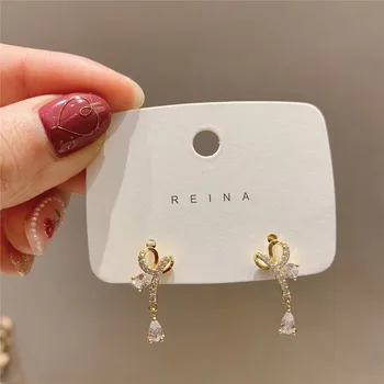 

Versatile Elegant Diamond Hollow out Bow Earrings Earrings New Style Fashion Simple GIRL'S Ear Stud
