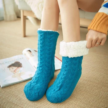 

New Women Cozy Solid Socks Winter Warm Sleep Bed Socks Floor Home Fluffy Socks Fuzzy Fleece-lined Warmer Christmas gift meias