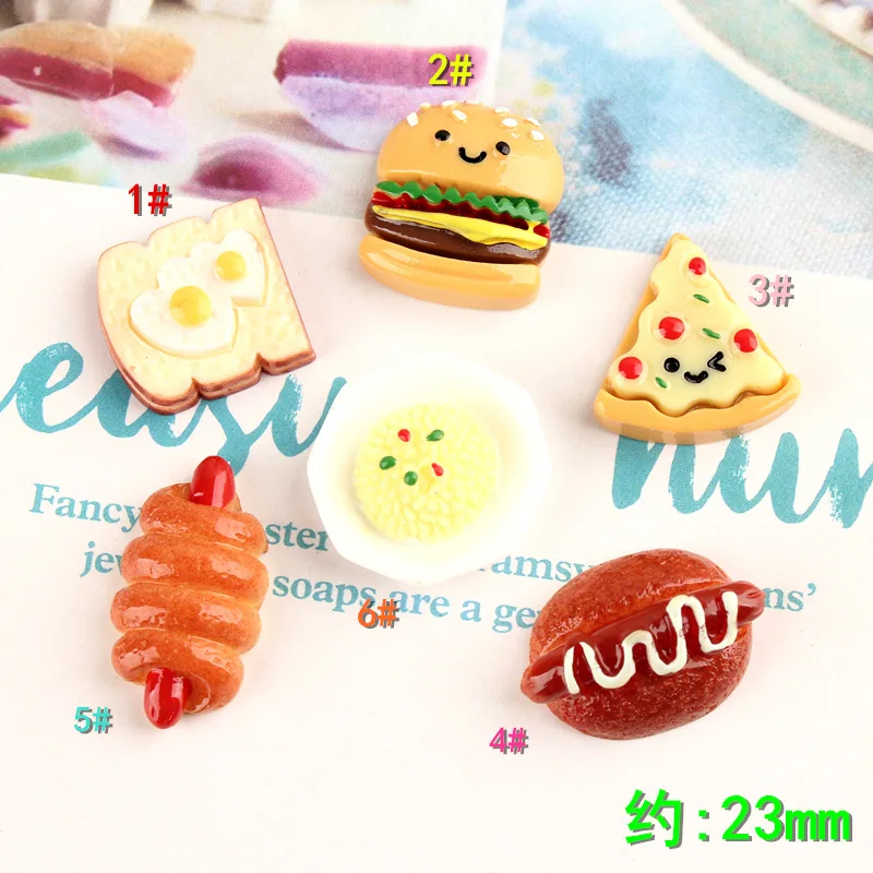 

10Pcs Kawaii Cute Burger Pizza Resin Simulation Mini Food Flatback Cabochon Embellishments For Scrapbooking DIY Accessories:23mm