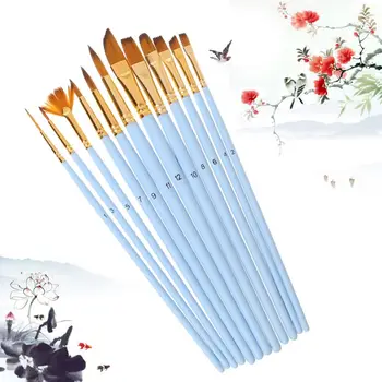 

High quality 12pcs/set Artist Paint Brush Set Nylon Hair Watercolor Oil Painting Supplies Different Shape Pointed Tip