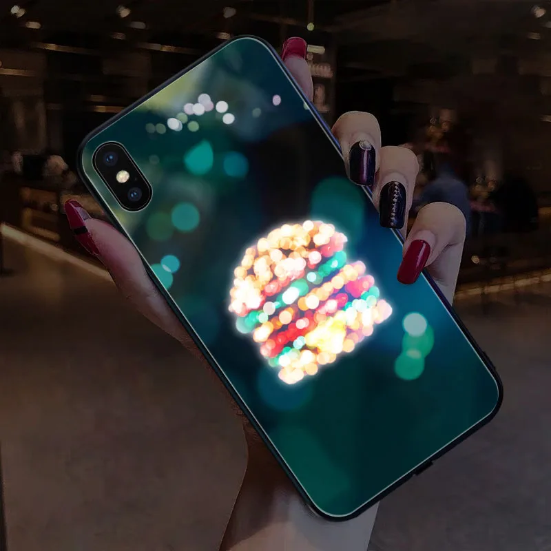 Burger Yagoo умный светодиодный светящийся чехол для телефона для Apple iPhone X XS XR MAX 6 6S 7 8 Plus чехол s задняя крышка милые животные Funda роскошный силиконовый - Цвет: Burger
