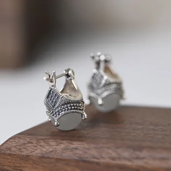 

Golden Deer King S925 Silver Vintage Style Fashion Crown Inlaid Synthetic Opal Ear Stud Thai Silver Women's Ear Stud