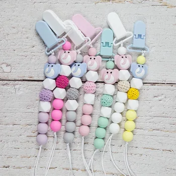 

Pacifier Clip Chain Baby Infant Soothie Accessories Silicone Wooden Beads Prevent drop down Paci Holder Clips Teether Shower Toy