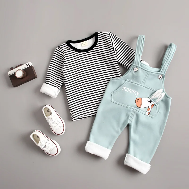 

2019 Autumn & Winter New Style Men And Women Children Korean-style Little Donkey Printed Stripes Hoodie Fashion plus Velvet Susp