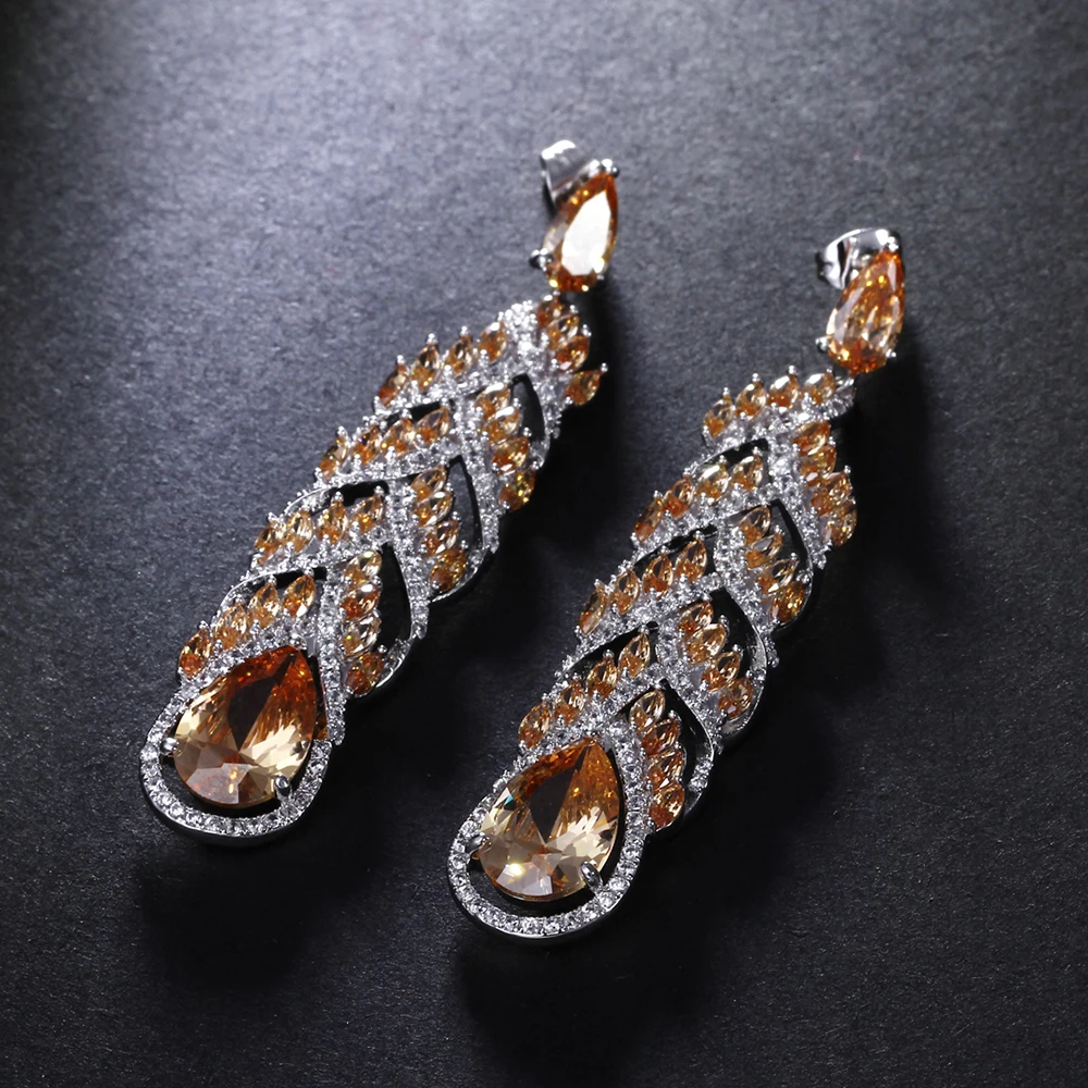 67mm Long dangle earring piercing Montana/Green/Red/Champagne/Clear CZ brincos de festa boucles d'oreille Big Earrings for women