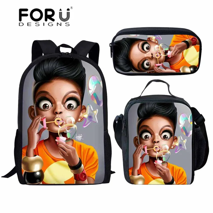 YQ4644CGK FORUDESIGNS/черные школьные сумки для девочек в стиле афро-леди; комплект из 3 предметов; школьные сумки; детские школьные сумки в стиле преппи; школьные рюкзаки для студентов - Цвет: YQ4644CGK