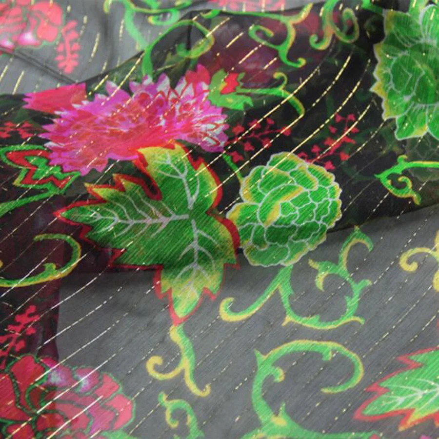 Металлическая жаккардовая блестящая шелковая жоржета с цветочным принтом, квалифицированная блестящая шелковая дышащая ткань