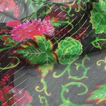 Металлическая жаккардовая блестящая шелковая жоржета с цветочным принтом, квалифицированная блестящая шелковая дышащая ткань