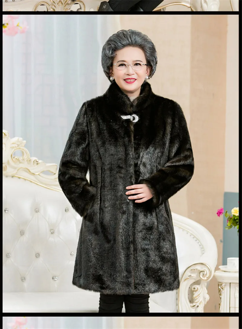 Пальто с мехом для пожилых женщин, зимняя куртка, длинное толстое теплое пальто с имитацией воды, вельветовое пальто свободного кроя, пальто для бабушек размера плюс, 5XL, W1622