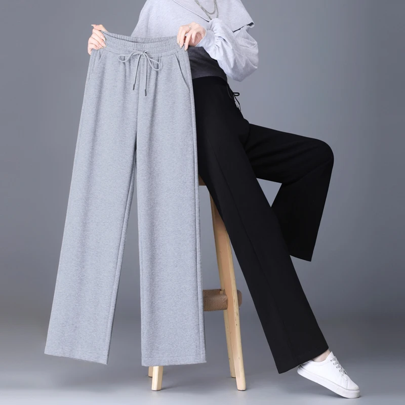 

Plus Size Pants For Women 2021 Spring Fall Casual High Waist Loose Cotton Wide Leg Pants Female Drawstring Sportswear S-4XL