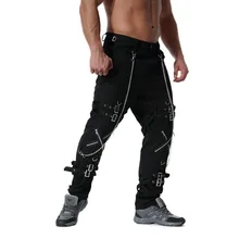 Красивые мужские осенние брюки-карго с несколькими молниями и лентами в стиле панк с цепочкой, брюки в стиле хип-хоп, мужские повседневные уличные брюки для бега в стиле хип-хоп