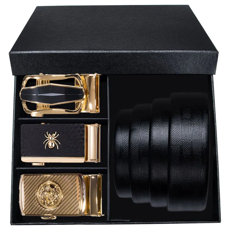 DiBanGu Famous Brand Box Belt Men Gift High Quality Cowhide Genuine Leather Men's Belt Fashion Gold Buckle Design Belt Automatic