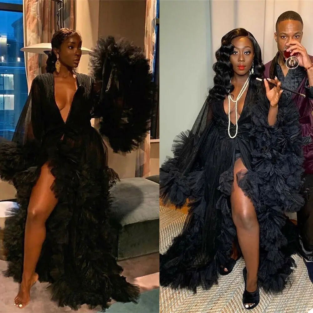 

Черная Пижама с оборками халат женский свадебный Халат