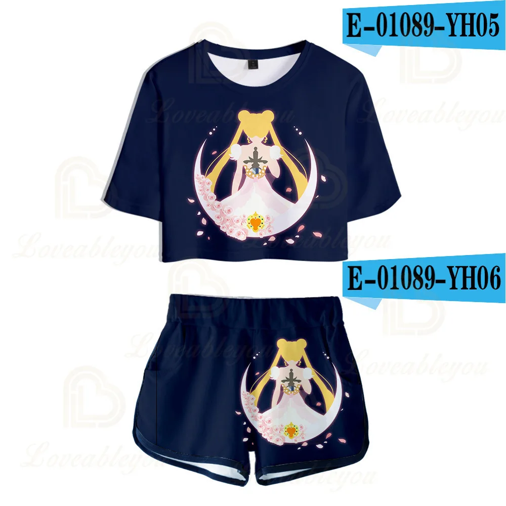 Anime Sailor Moon Tshirt Sets Navel T-shirt Two