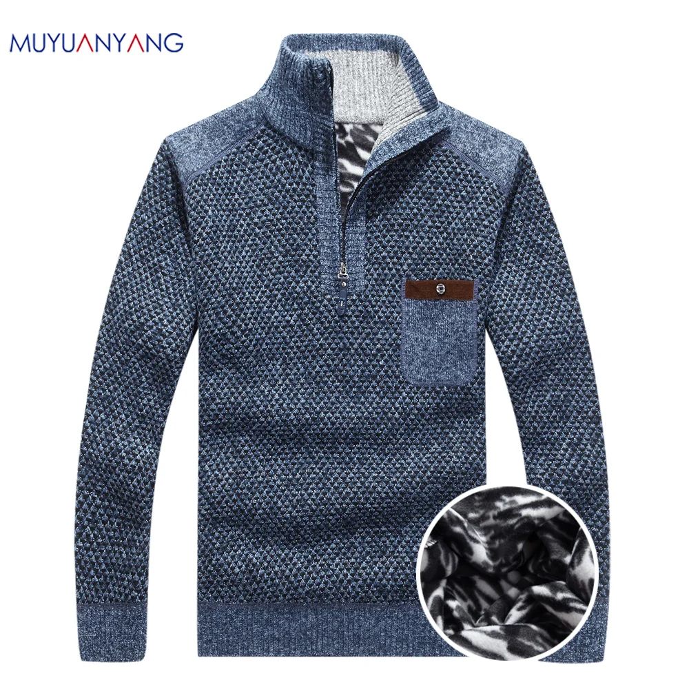 

Mu Yuan Yang New Fashion Thick Sweaters Stand Collar Pullover Coat Men Slim Fit Jumpers Knit Zipper Warm Winter Business Style