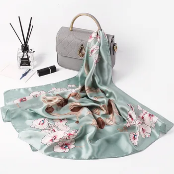 

Floral Print Kerchief Hair Scarf For Women Small Shawl Silk Satin Bag Scarfs Female 70*70cm Bandana Head Neck Scarves For Ladies