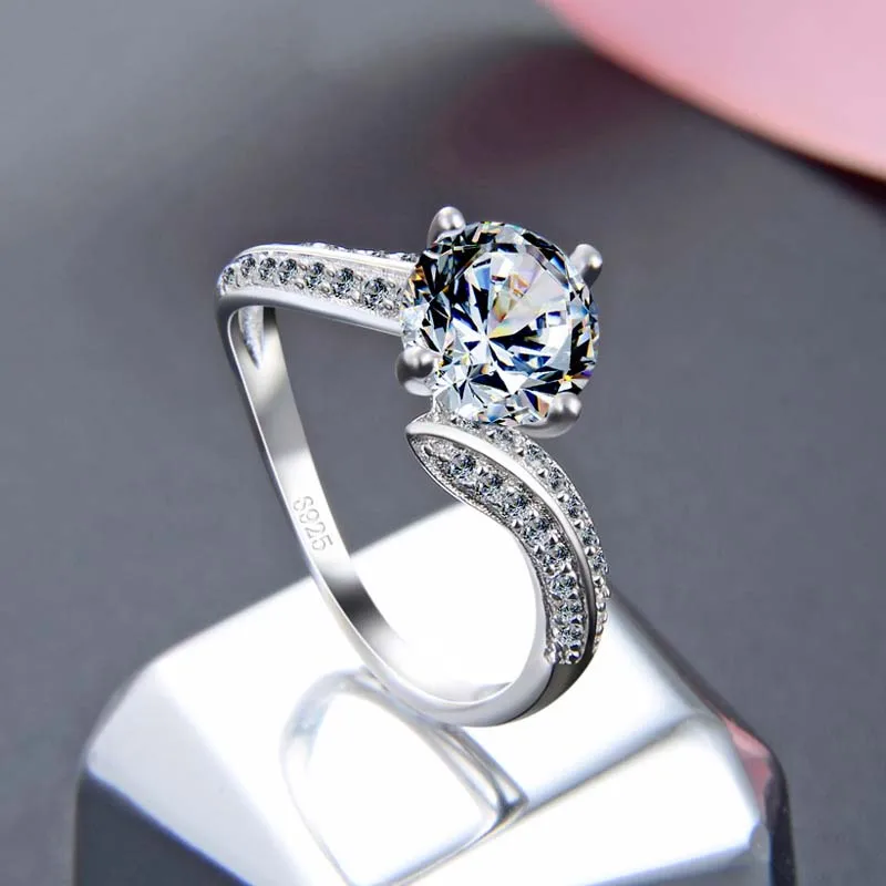 Кольцо Bague Ringen из стерлингового серебра S925 пробы, высокое качество, 7 мм, Кристальные кольца на палец для женщин, свадебные оригинальные серебряные ювелирные изделия