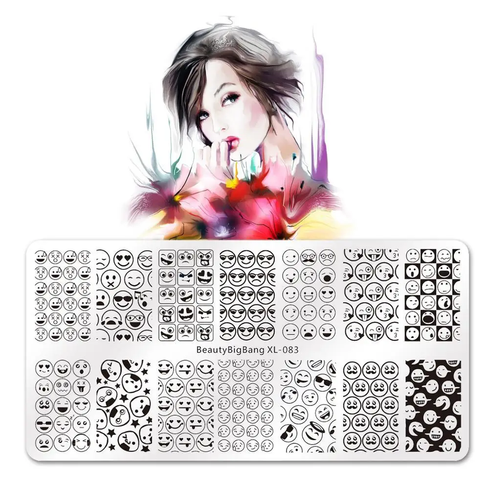 

BEAUTYBIGBANG 6*12cm Emoji Facial Nail Stamping Plates Expression Round Nail Art Image Printing Plate Manicure Transfer Stencil