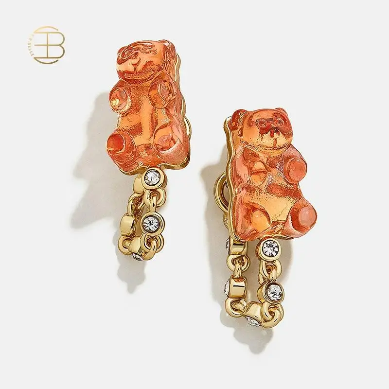 Pretty 2 set gold tone & neon pink orange bead & crystal cross ear cuffs *NEW* 