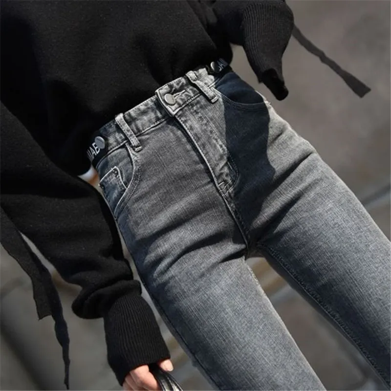 Goede Hoge Taille Ripped Skinny Potlood Jeans Vrouwen Plus Size Grijs Mom Stretch jeans Dames Denim Broek Fashion Brief Decoratie mujer