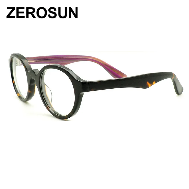 Zerosun ацетатные очки, оправа для мужчин и женщин, 45 мм, маленькие круглые очки для мужчин, Ретро стиль, толстые очки для ботана, модные или оптические линзы - Цвет оправы: tortoise