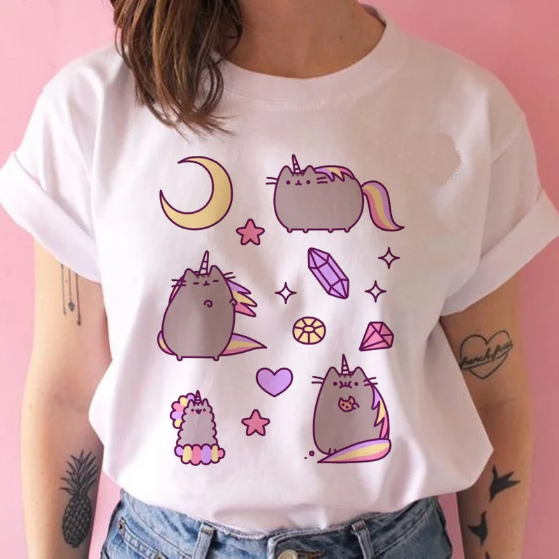 Женская футболка pusheen THE cat, kawaii, забавная женская футболка 90 s, мультяшная, harajuku, графическая, Корейская, ulzzang, топы, футболка, женская футболка - Цвет: 885
