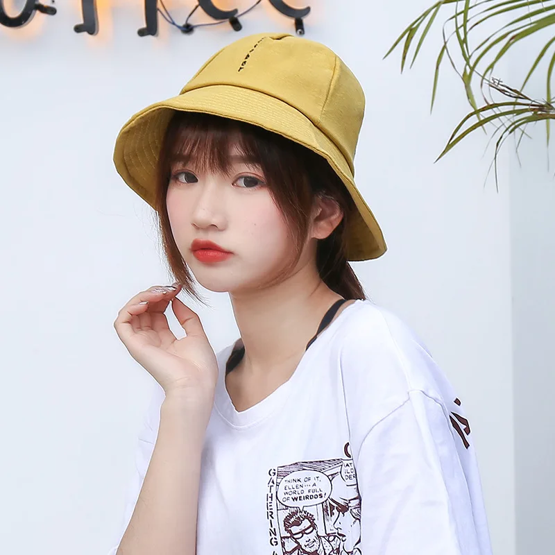 

Korean-style Vertical Stripe Small Lettered Embroidered Breathable Sun Blocking Bucket Hat Summer Men And Women Versatile Big Br